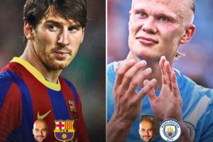 在瓜帥執教下聯賽：梅西136場138球55助，哈蘭德104場94球17助