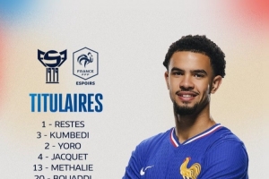 法國U21vs法羅群島U21首發：扎伊爾-埃梅里、特爾、約羅出戰