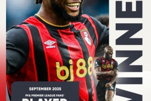 “櫻桃”大殺器！PFA官方：3場兩球1助，塞梅尼奧當選9月最佳球員