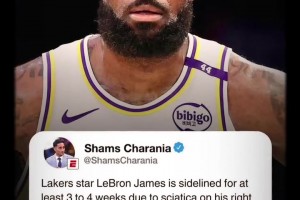 詹姆斯坐骨神經痛將缺席3-4周！22場揭幕戰(zhàn)全勤神話終結